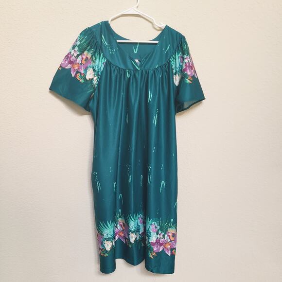 Anthony Richards House Dress Muu Muu Womens XL Green Floral Summer Loungewear - Picture 1 of 12